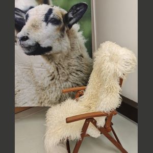 Luonnonvalkoinen kihara istuinpäällinen kahdesta lampaantaljasta 170-180 cm